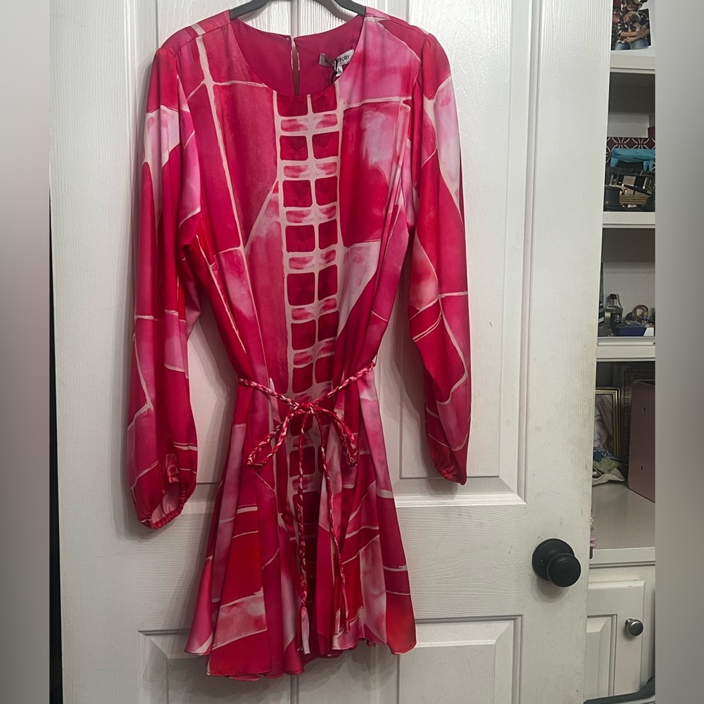 Vibrant Pink Patterned Long Sleeve Dress